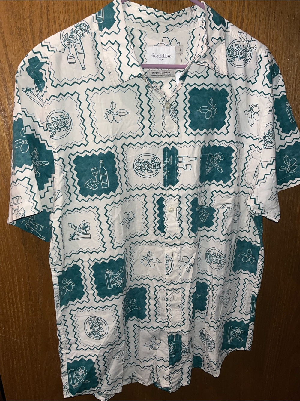 Goodfellow & Co White and Teal Short-Sleeve Button-Up Shirt